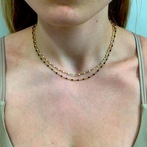 Dainty gold and black beaded look necklace delicate jeweled chain